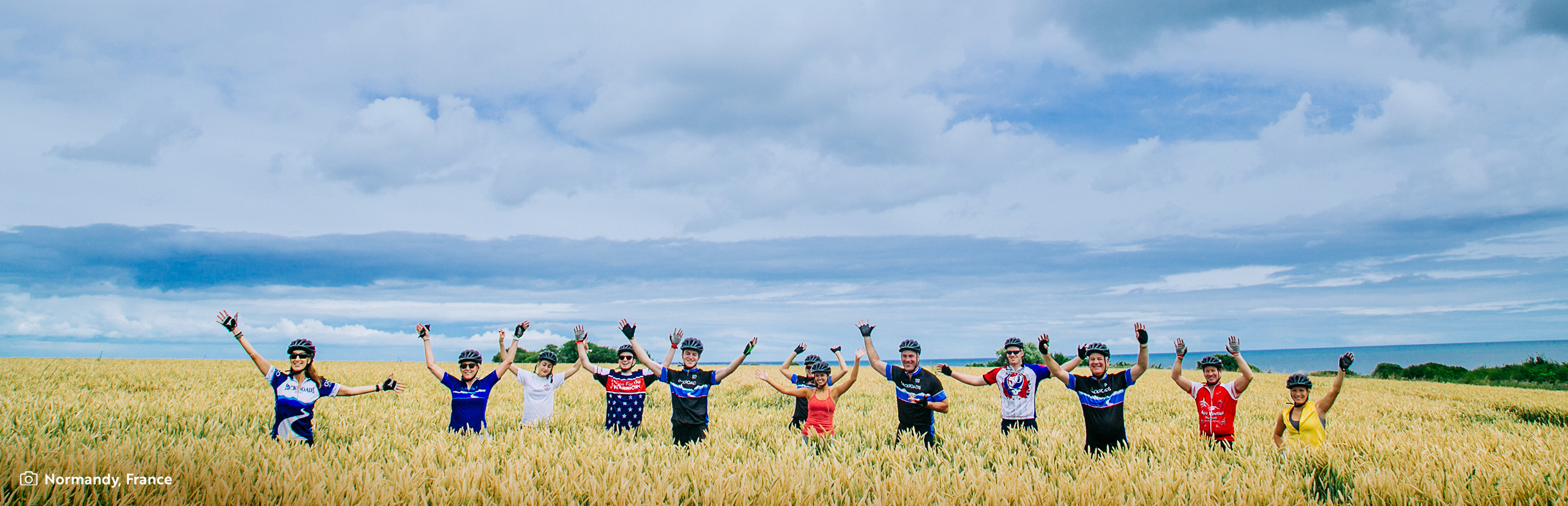 Group of bikers in a field in France