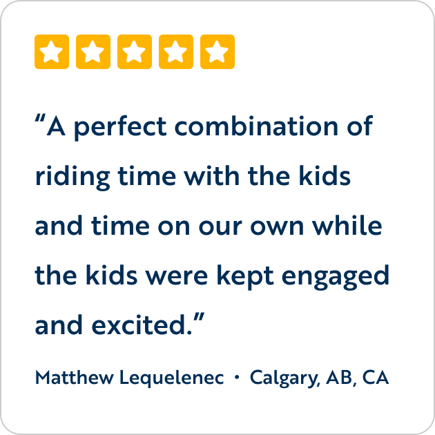 A perfect combination of riding time with the kids and time on our own while the kids were kept engaged and excited.