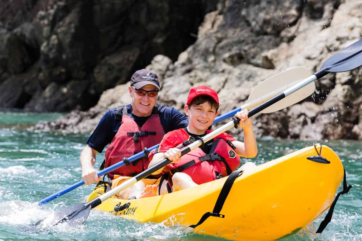 A father and son Kayaking in Costa Rica on a Backroads multisport trip