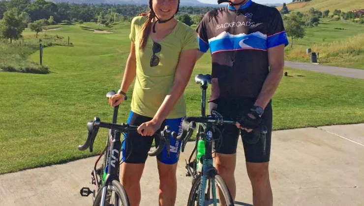 Backroads Leader Zoe biking with her Dad