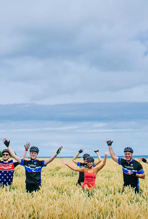 Group of bikers in a field in France