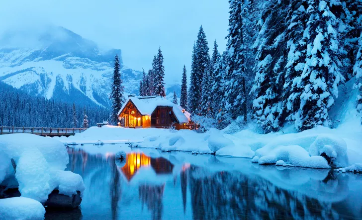 Dusk Cabin on Lake Front