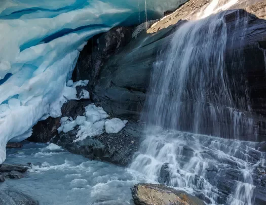 Water flowing over a glacier in Alaska