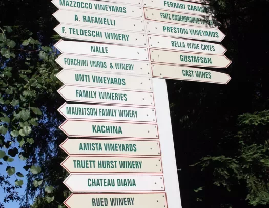 Vineyard and winery directional sign.