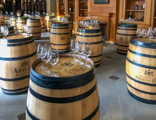 Wine Glasses on Barrels 