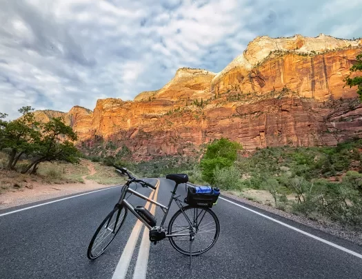 Bike shot no rider with canyon in backdrop