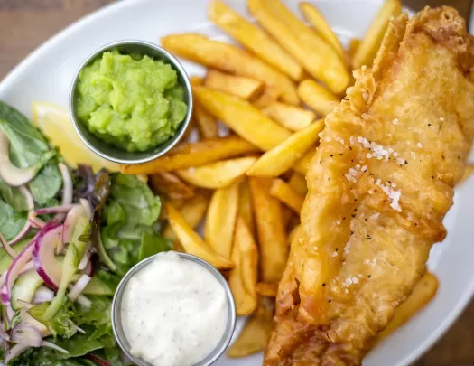 Plate Fish and Chips with Salad Ireland