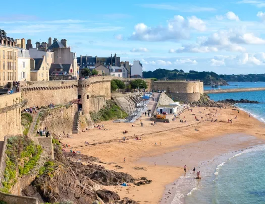 Atlantic Beach Under the Walled City of St Malo, Brittany, France 