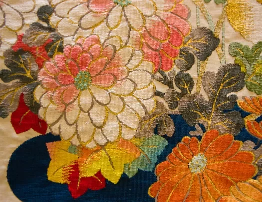 Detail of a painting of flowers done in a Japanese style
