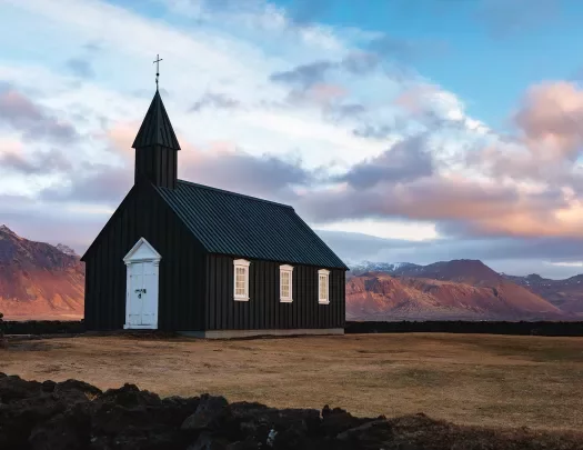 Church in rural mountain landscape