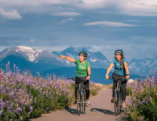 Guests on bikes on bike path