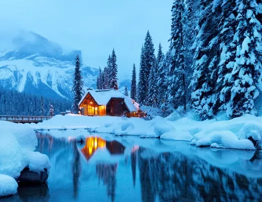 Dusk Cabin on Lake Front