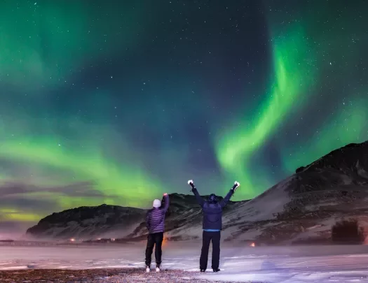 Two Guests Aurora Borealis Iceland