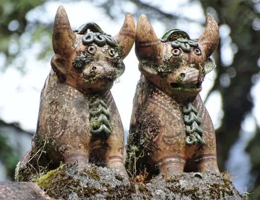 Two old bull statues. 