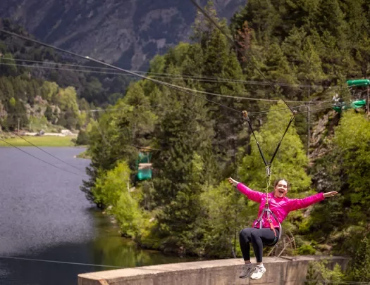 Young woman zip-lining 