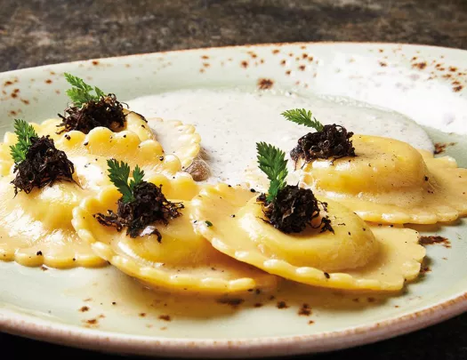 German dumplings plated.