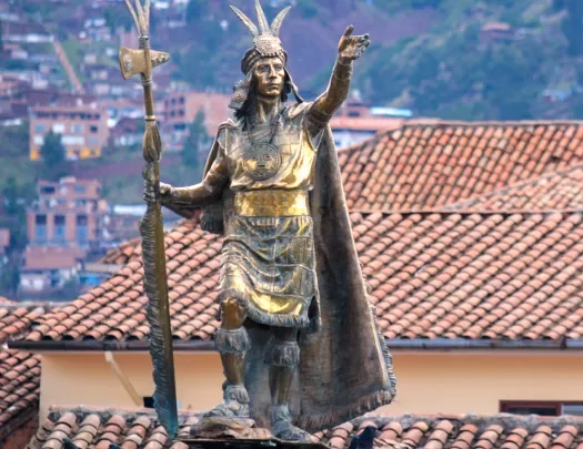 Gold statue of the Incan King Pachacutec in Cuzco.