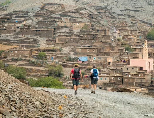 Hikers headed towards a Berber village