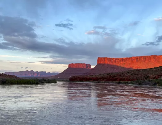 Mountains and river at sunset