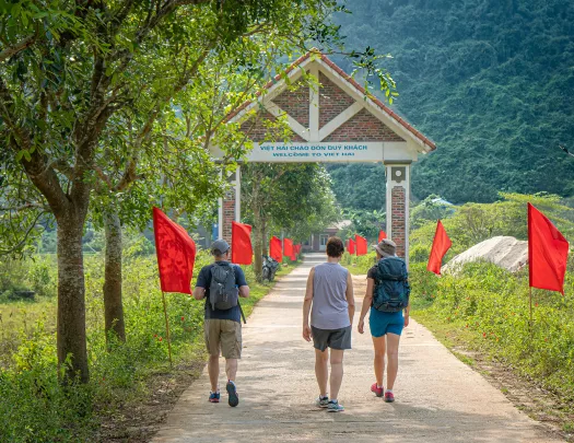 Walking along a paved path in Vietnam