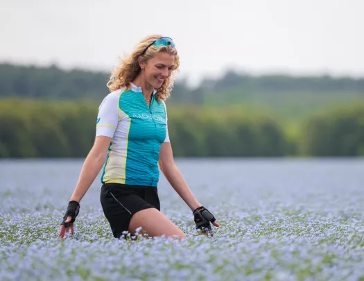 Backroads guest walking through lavender fields