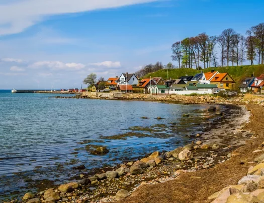 Houses along a beach