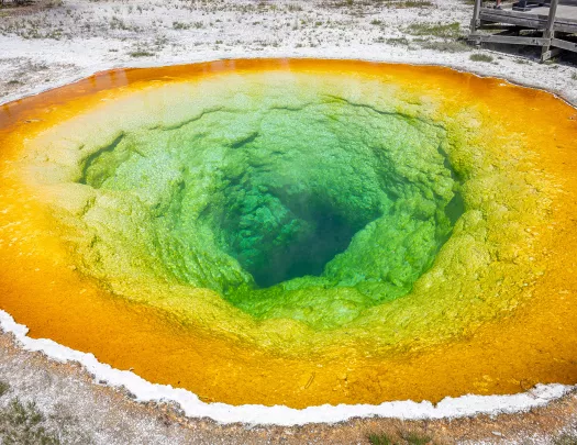 Orange and green puddle leading to a hole in the ground