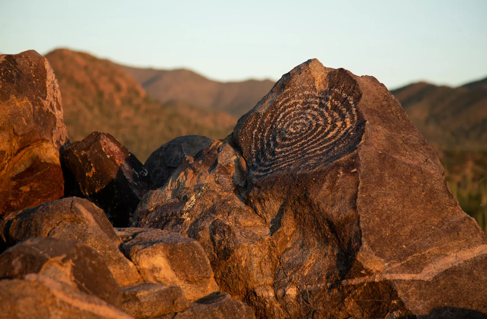 Jagged rocks with designs painted on them