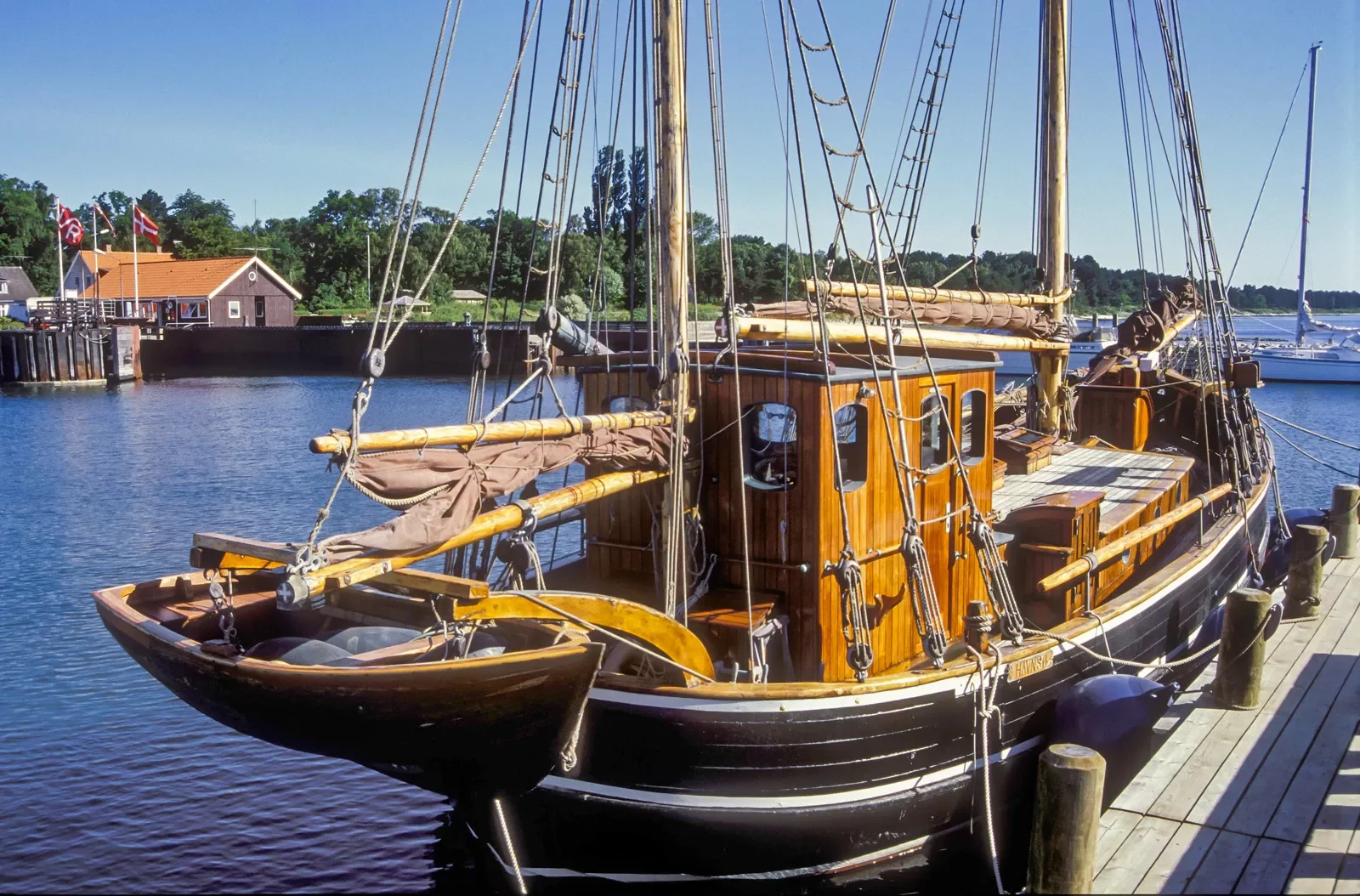 Small ship docked at a port