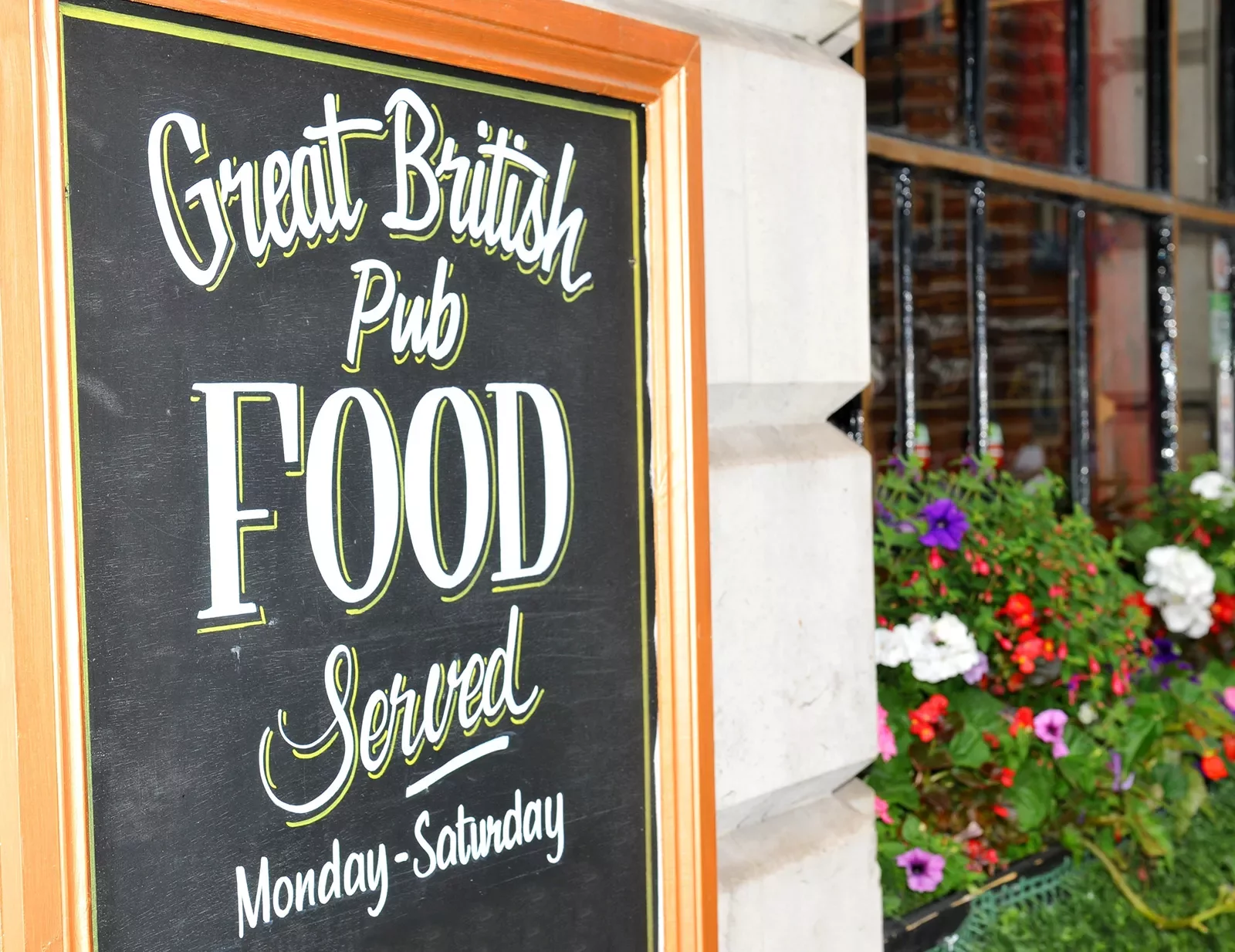 Chalk sign for British pub food