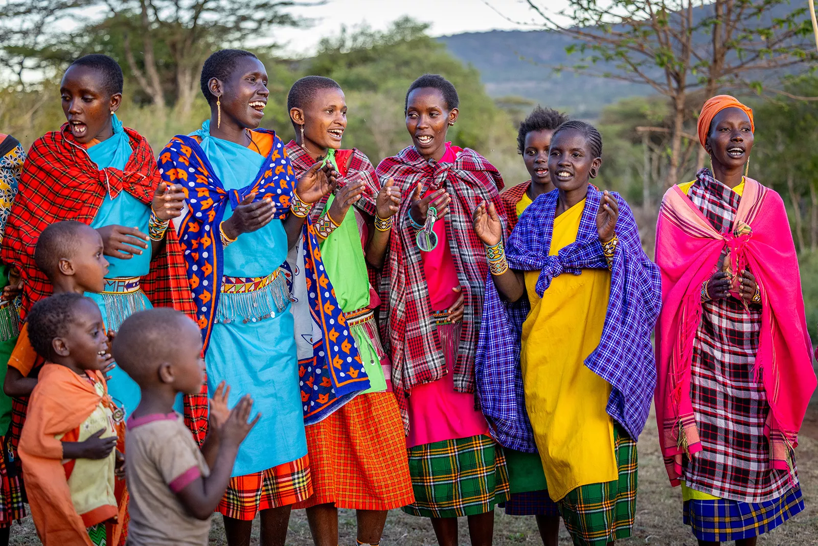 a group of people in colorful clothes