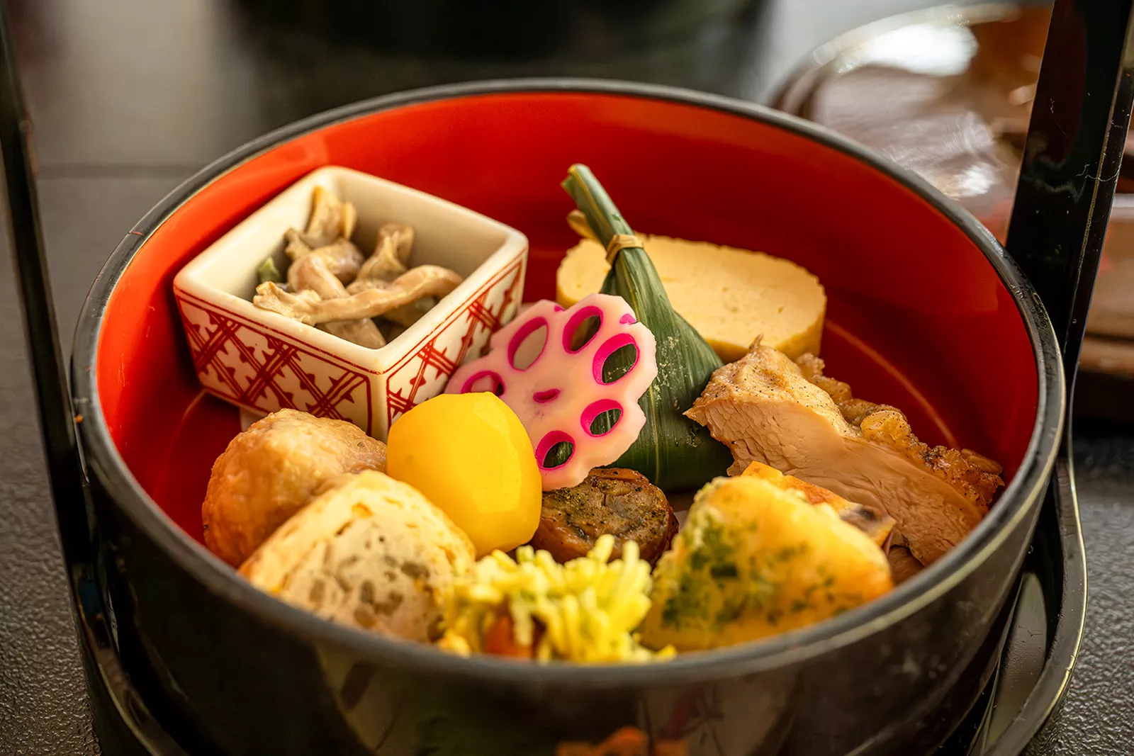 Bowl full of Japanese meats and vegetables