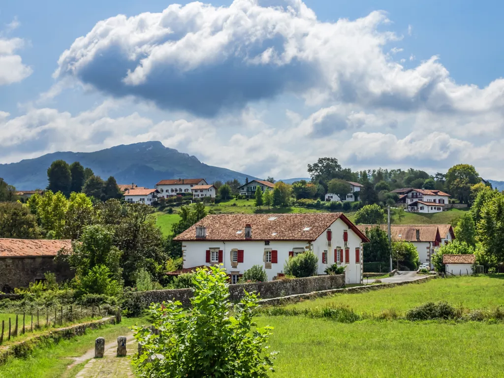 Small town in a rustic town, surrounded by trees and grass