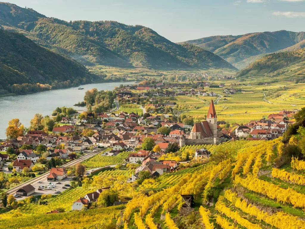 Hillside field overlooking a small town