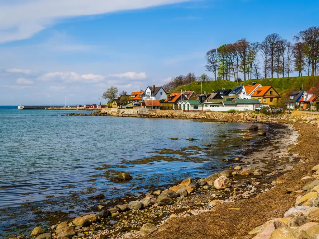 Houses along a beach