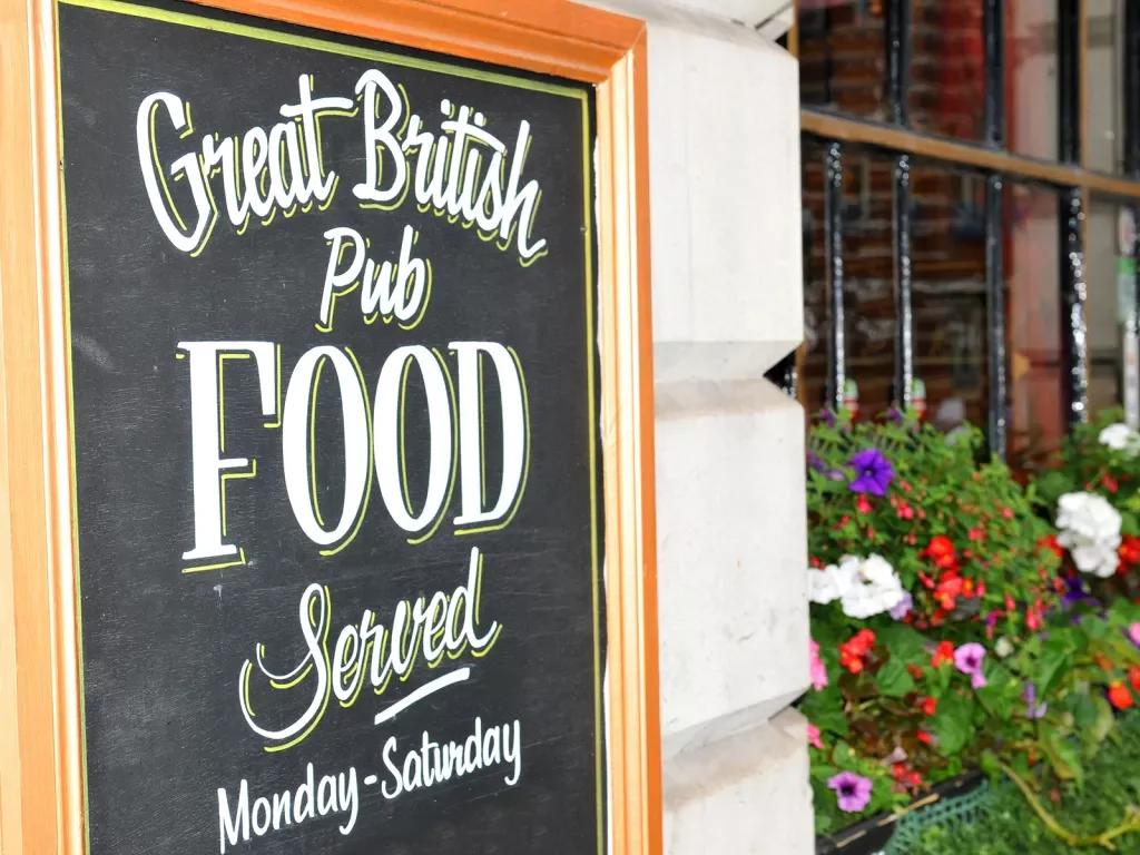 Chalk sign for British pub food