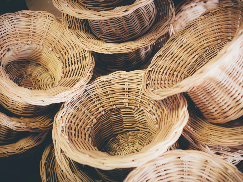 Piles of small weaved baskets