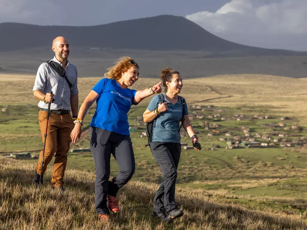 three people on a nature walk