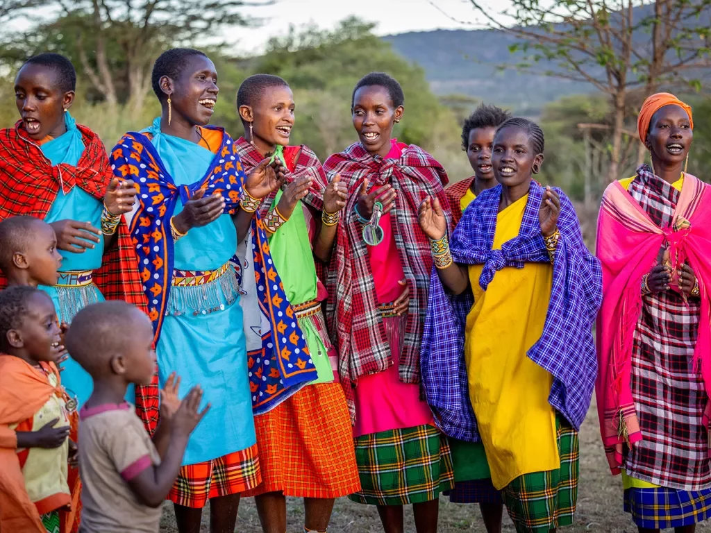 a group of people in colorful clothes