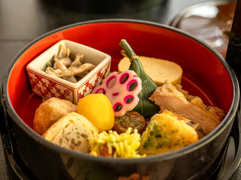 Bowl full of Japanese meats and vegetables