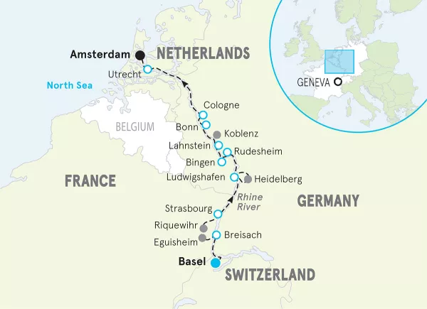 Rhine River Cruise Bike Tour map